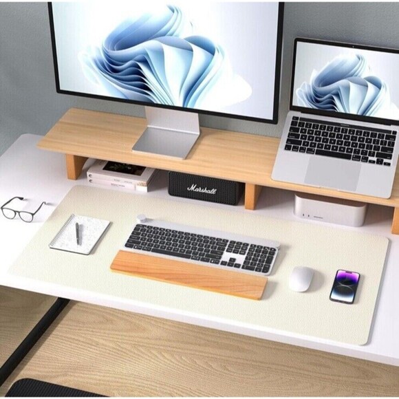 Leather Desk Pad Protector Mouse Pad Office Desk Mat Non-Slip PU Leather Beige - Picture 8 of 8